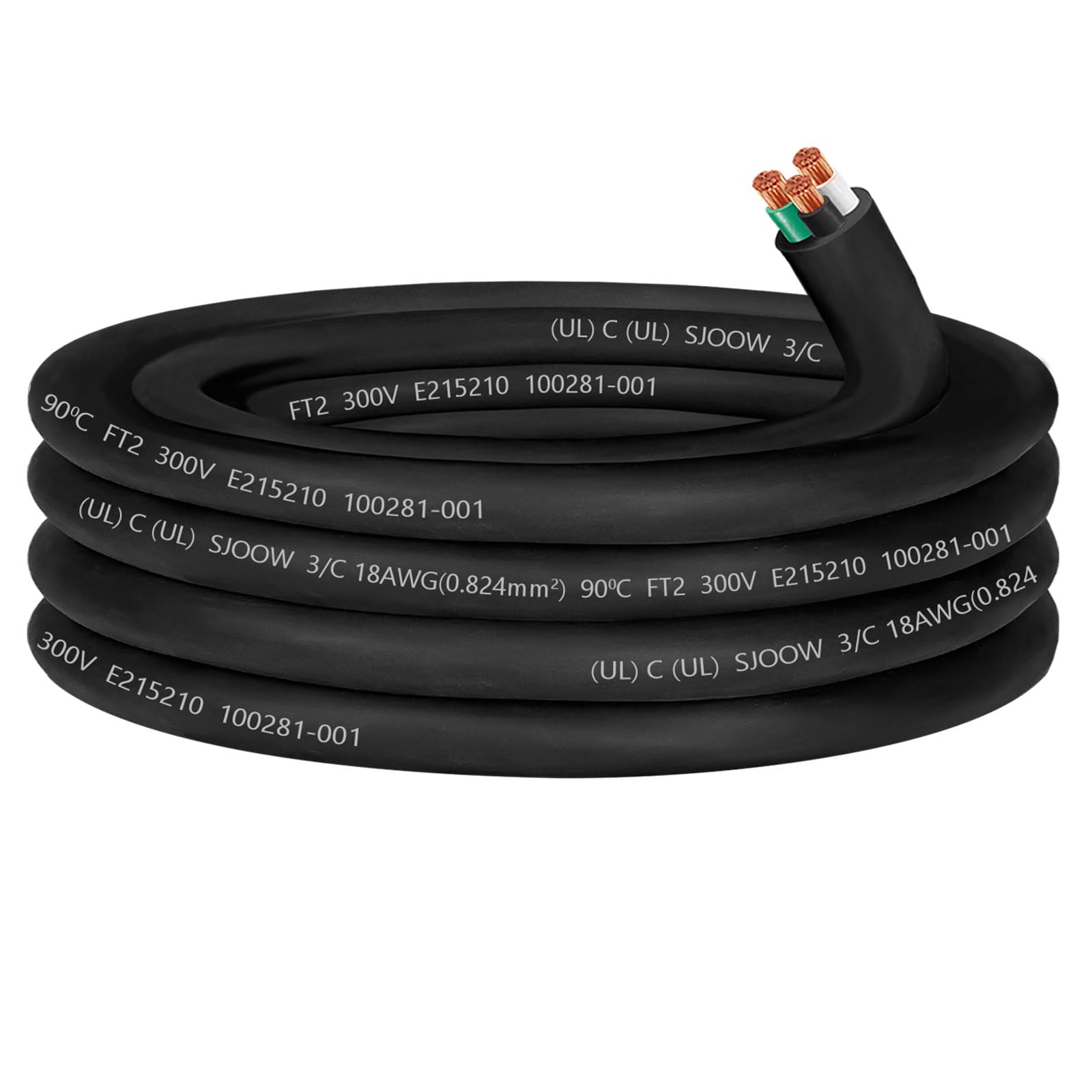 18/3 18 Gauge SJOOW Portable Power Cable Wire,18AWG 300V SJOOW Electrical Cable,18 AWG 3 Conductor Extension Cord for for Mini Split HVAC/Heat Pump/