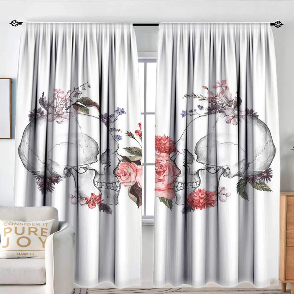 NUOMANAN Insulating Blackout Curtains Gothic Decor,Roses and Skull Feast of All Saints Catholic Tradition Illustration Art Print,Drapes Thermal Insulated Panels Home décor 84"x84"