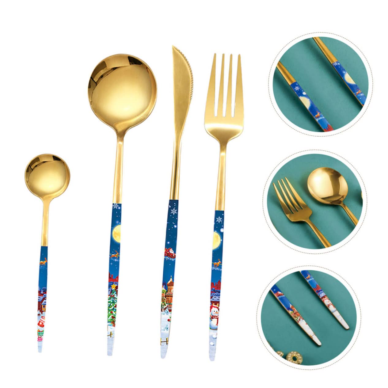 Alipis 4 Juegos De Cuchara Navideña De Acero Inoxidable Kit De Cubiertos De Estilo Europeo Vajilla Cubiertos De Fiesta Kit De Chapado En Oro Para Carne