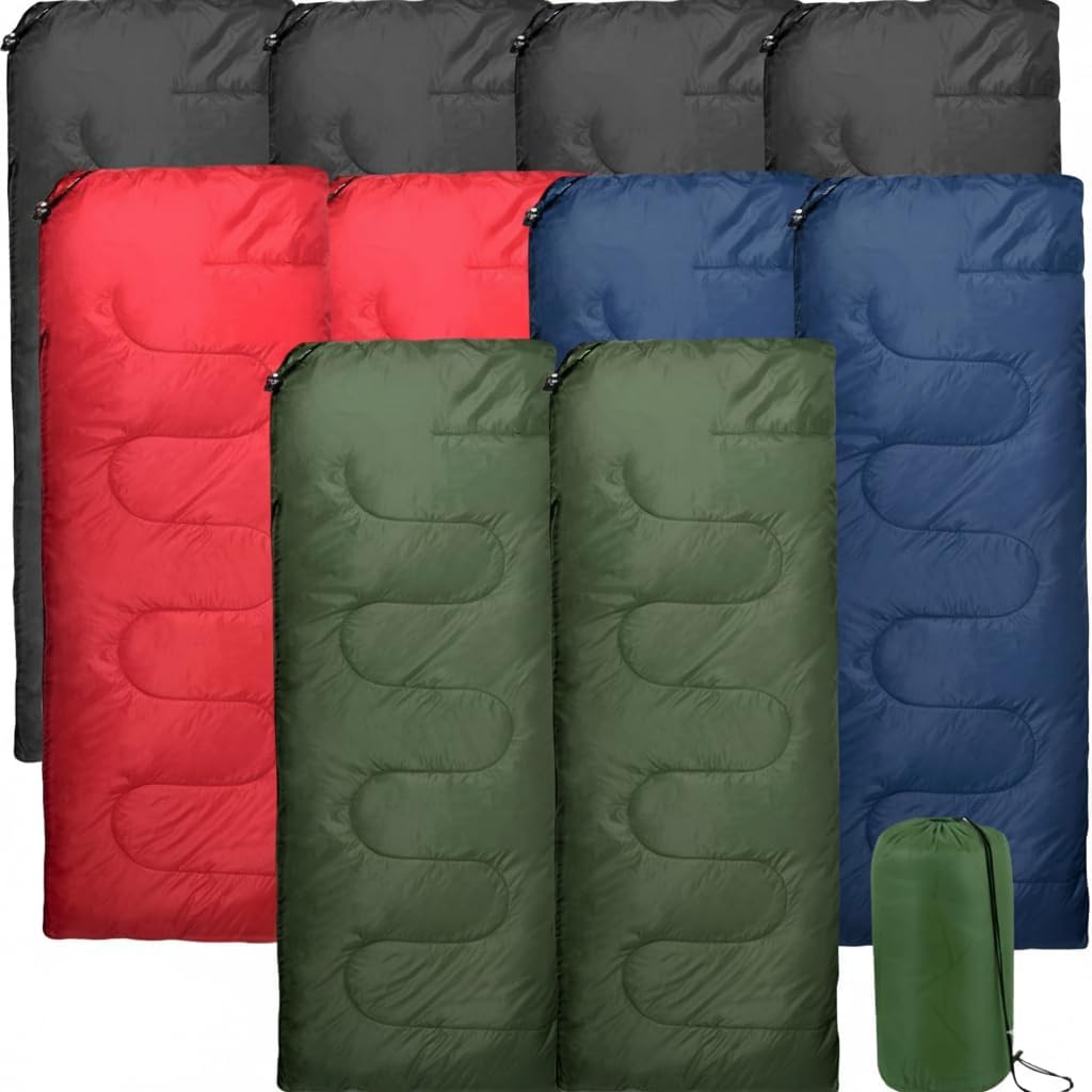 Bulk 10 Pack Envelope Sleeping Bags, 4 Seasons Warm or Cold Lightweight Indoor Outdoor Sleeping Bags for Adults, Backpacking, Camping