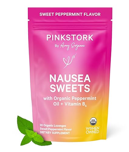Pink Stork Organic Peppermint Sweets for Morning Sickness and Motion Sickness Support, Added Vitamin B6, 1st Trimester Pregnancy Must Haves - 30 Wrapped Peppermint Candies - Sweet Peppermint