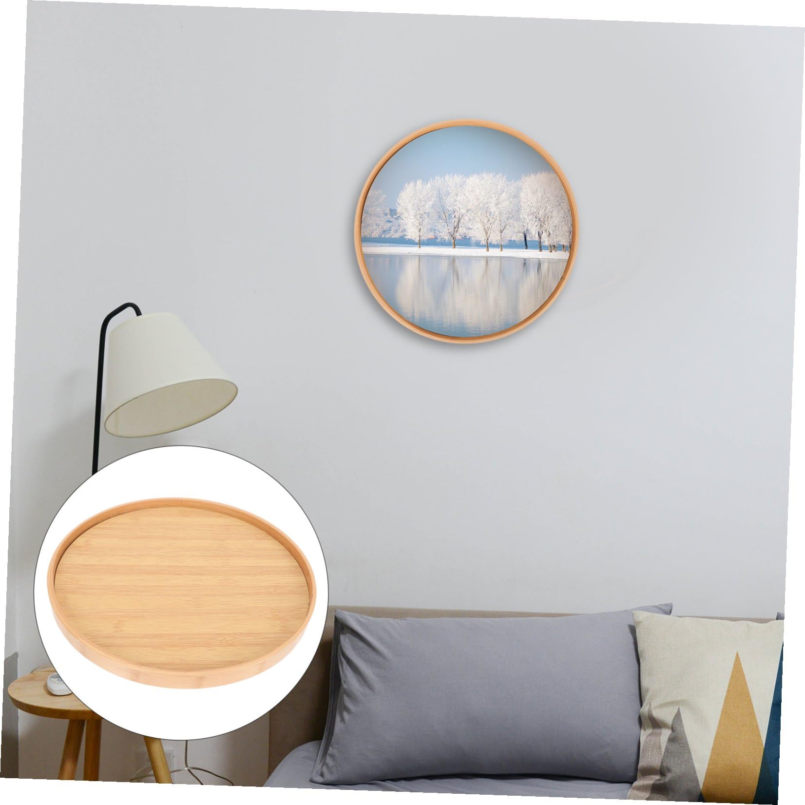 ifundom Cornice Rotonda in Legno di Bambù Naturale 35 Cm Base Stabile, Portafoto Compatto da Tavolo per Esposizione Foto e Dipinti Fai da Te, per Casa, Librerie e Ristoranti