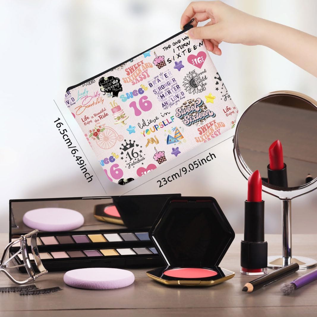 WCGXKO Happy 16th Birthday Gift Sweet 16 Birthday Hello 16 Canvas Zipper Pouch Bag (16 birthday) - Image 2