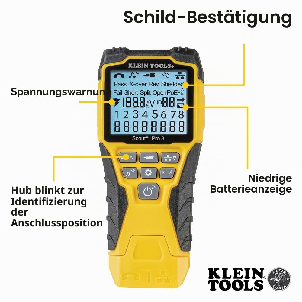 Klein Tools VDV501-851 | Scout® Pro 3 Kabeltester Kit | Ethernet Tester mit Remote-Identifikation | Für RJ45, RJ11, Koax | Inkl. Kabeladapter & 5 Remote-Einheiten | Netzwerktest & Fehlerdiagnose