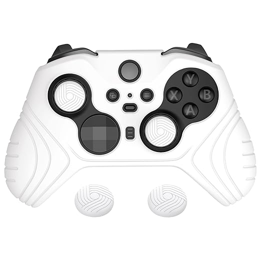 playvital Samurai Edition Anti Slip Silicone Case Cover for Xbox Elite Wireless Controller Series 2 Core, Ergonomic Soft Rubber Skin Protector for Xbox Elite Series 2 with Thumb Grip Caps - White