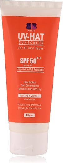UV-HAT Sunscreen SPF 50 PA+++ 60g | Vitamin C &amp; Zinc | Broad Spectrum Protection | No White Cast | Quick Absorbing &amp; Non-G...