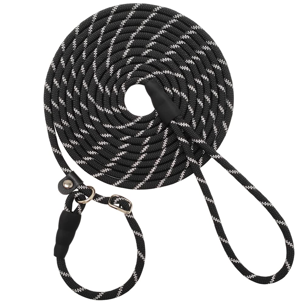 SEPXUFORE Long Slip Lead Dog Leash, 12/20/ 30/50 FT Training Leash Anti-Choking 1/3” Rope Reflective Long Line for Medium Dogs Small Puppy Pets (30ft,