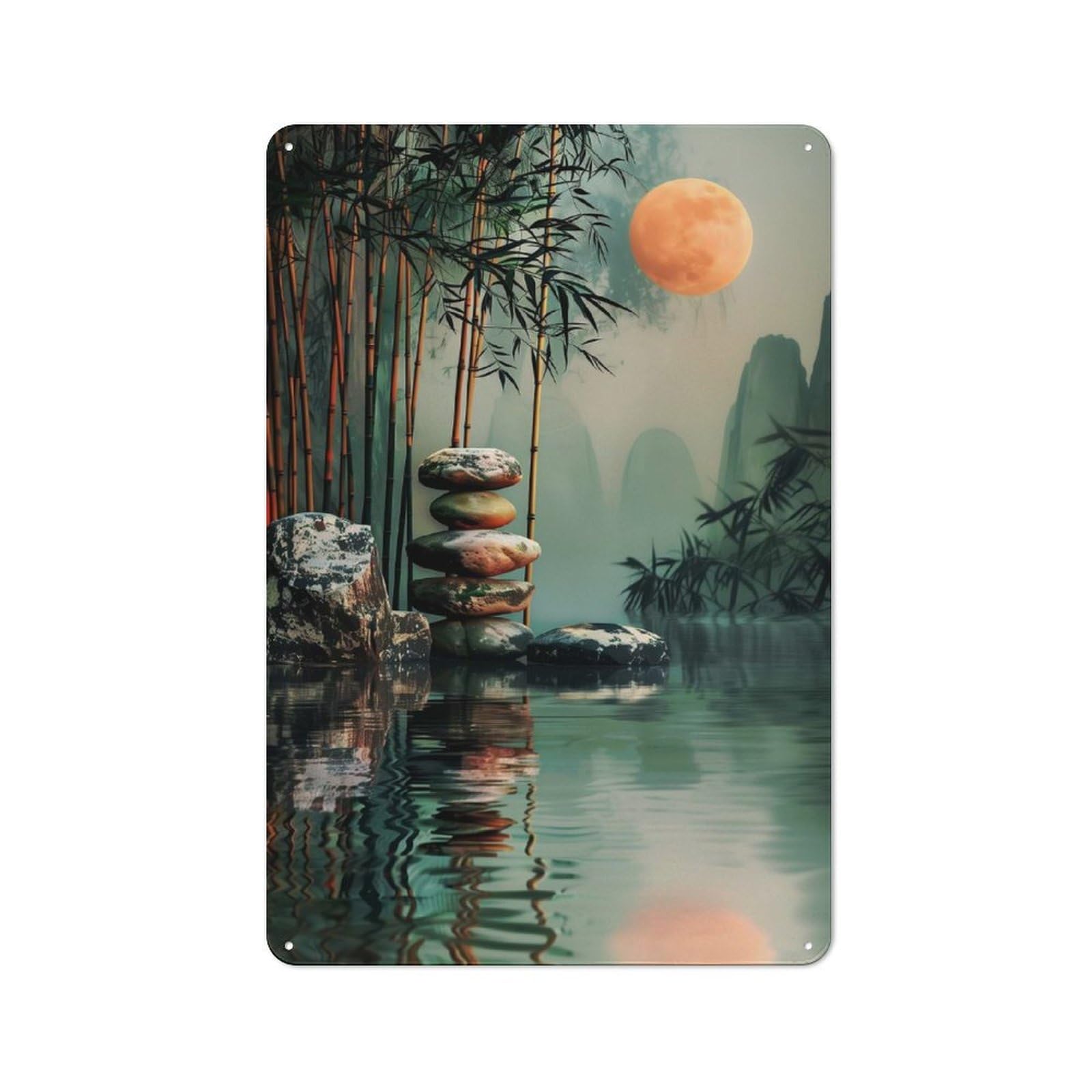 Junmoney Zen Garden Moon Loft Style Metal Wall Art Sign 30X20cm Featuring Urban Room Decor For Loft, Studio, Office Or Creative Room