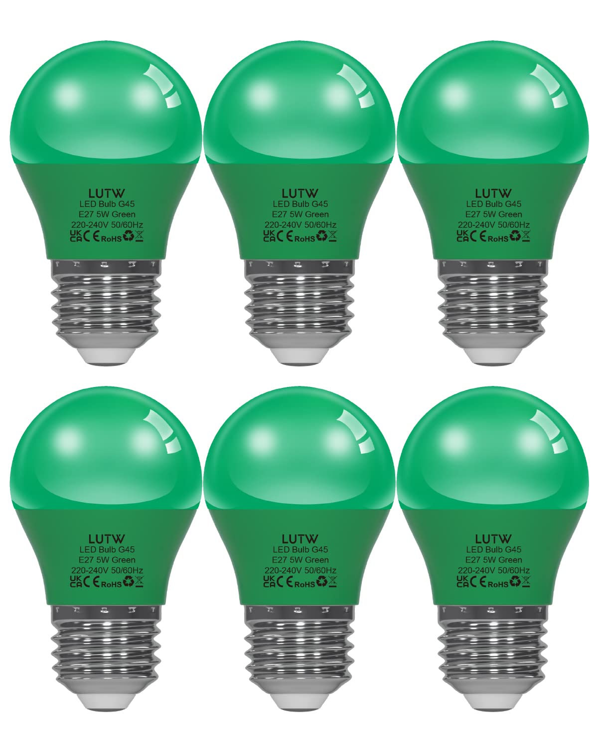 LUTW Grün Bunte Glühbirnen E27, 5W LED Farbige Glühbirne ersetzt 40W Glühlampe, G45 Farbig Leuchtmittel Lampe für Hochzeit Halloween Weihnachten Party Bar, 6 Stück