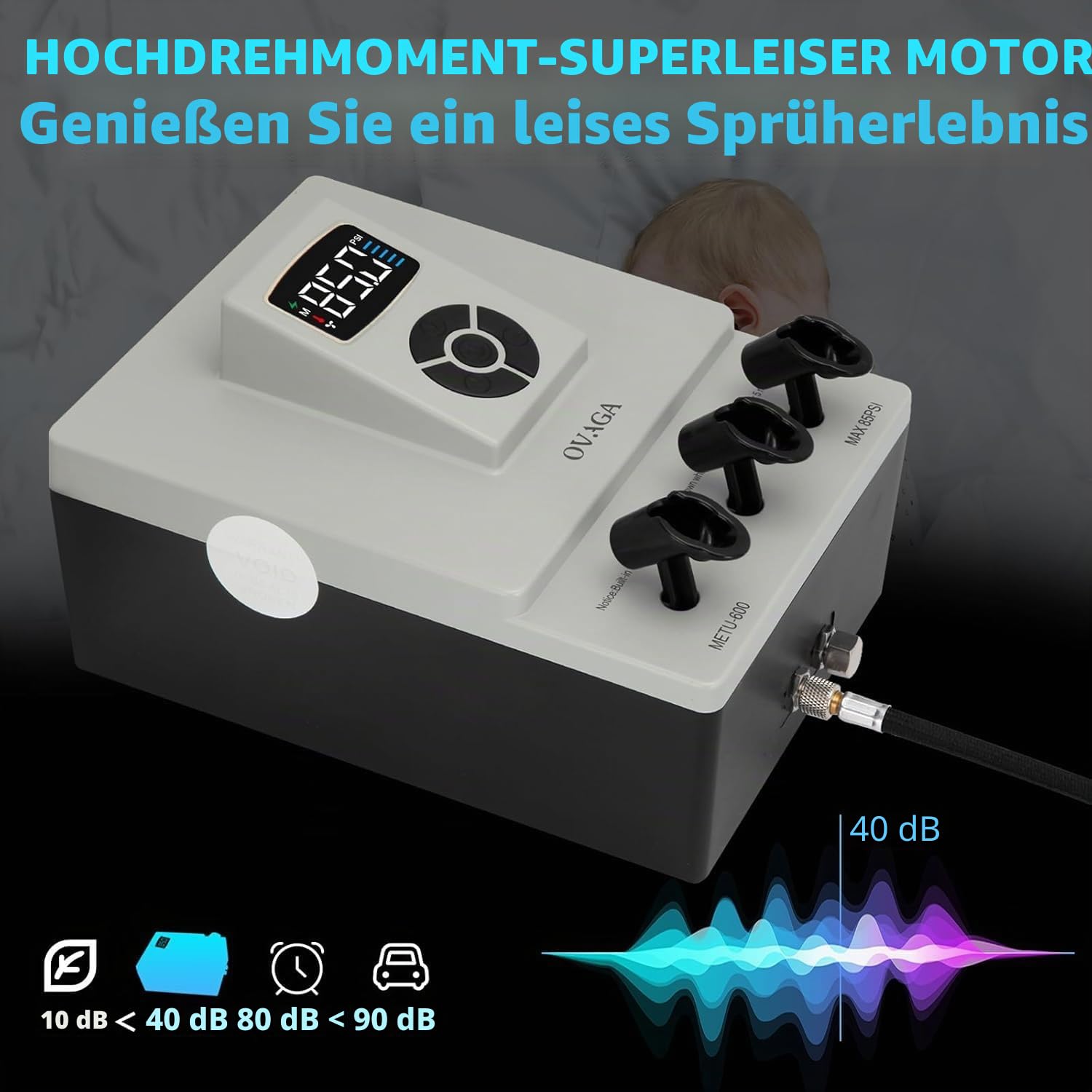 85 PSI Ultra-Leise Airbrush-Set, Dual-Action-Multifunktions-Airbrush-Set mit Kompressor zum Bemalen von Kuchen, Dekorieren, Schminken, Kunsthandwerk, Nageldesign, Modellieren und Tätowieren