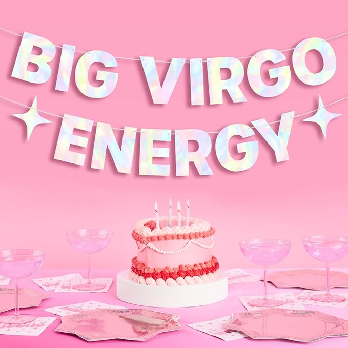 xo, Fetti Big Virgo Energy Birthday Party Iridescent Foil Banner - 5 Ft. | Zodiac Virgo, Horoscope, Astrology Bday Party Decorations Gift