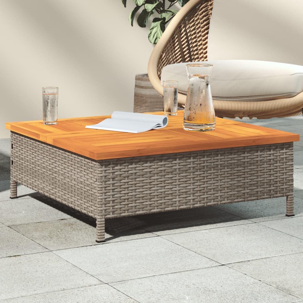 vidaXL Mesa de Jardín, Mesita de Comedor, Mesa Auxiliar de Exterior, Mueble para Patio Balcón, Ratán Sintético Madera de Acacia Gris