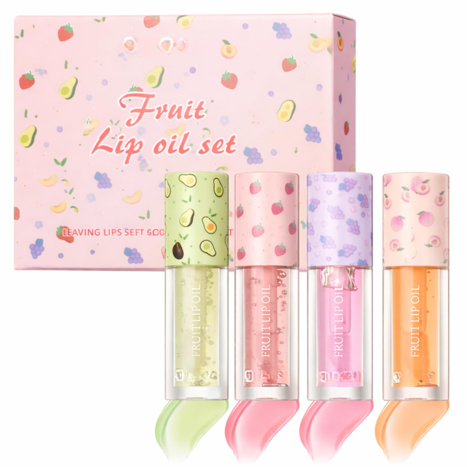 Hydrating Lip Gloss Set - 4 Pack Moisturizing Lip Balm Fruit Lip Glow Oil, Moisturizing Clear Lip Gloss, High Shine Non Sticky Lip Oil for Dry Lips, Lip Care Kit Beauty Gifts for Women