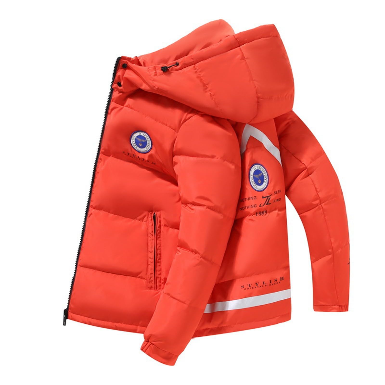 Generisch Herrenmantel Wollmischung, farbige Jacke mit Lockerem vielseitigem Stehkragen, warme Ski-/ (Orange, XXXL)