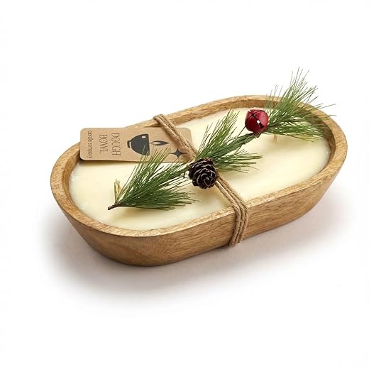 Dough Bowl Candle Company Christmas Tree Candle - 3 Wick Candle Essential Oil Wax Melts, Rustic Farmhouse Decor Odor Eliminator, 20 Ounce All-Natural Soy Candles Gifts for Women and Men