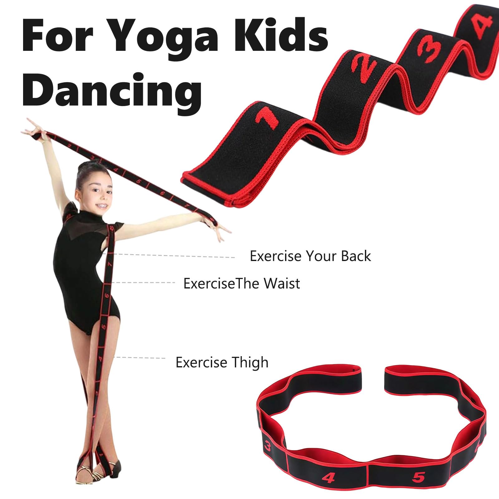 Fascia Elastica Fitness, Cinghia Yoga Stretching Band con 8 Fisso Loop, Cintura di Allungamento Elastico Fasce di Resistenza per Yoga, Pilates, Stretching, Allenamento, Danza
