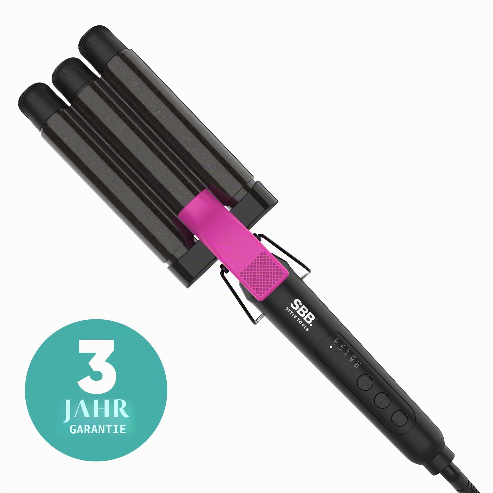 SBB Wavemaker Triple Barrel Haarwaver – Keramik Beach-Waver, Lockenstab, Styler für tiefe Mermaid Beach-Waves für kurze, mittellange und lange Haartypen, Leichtgewichtig mit hitzebeständigem Handschuh