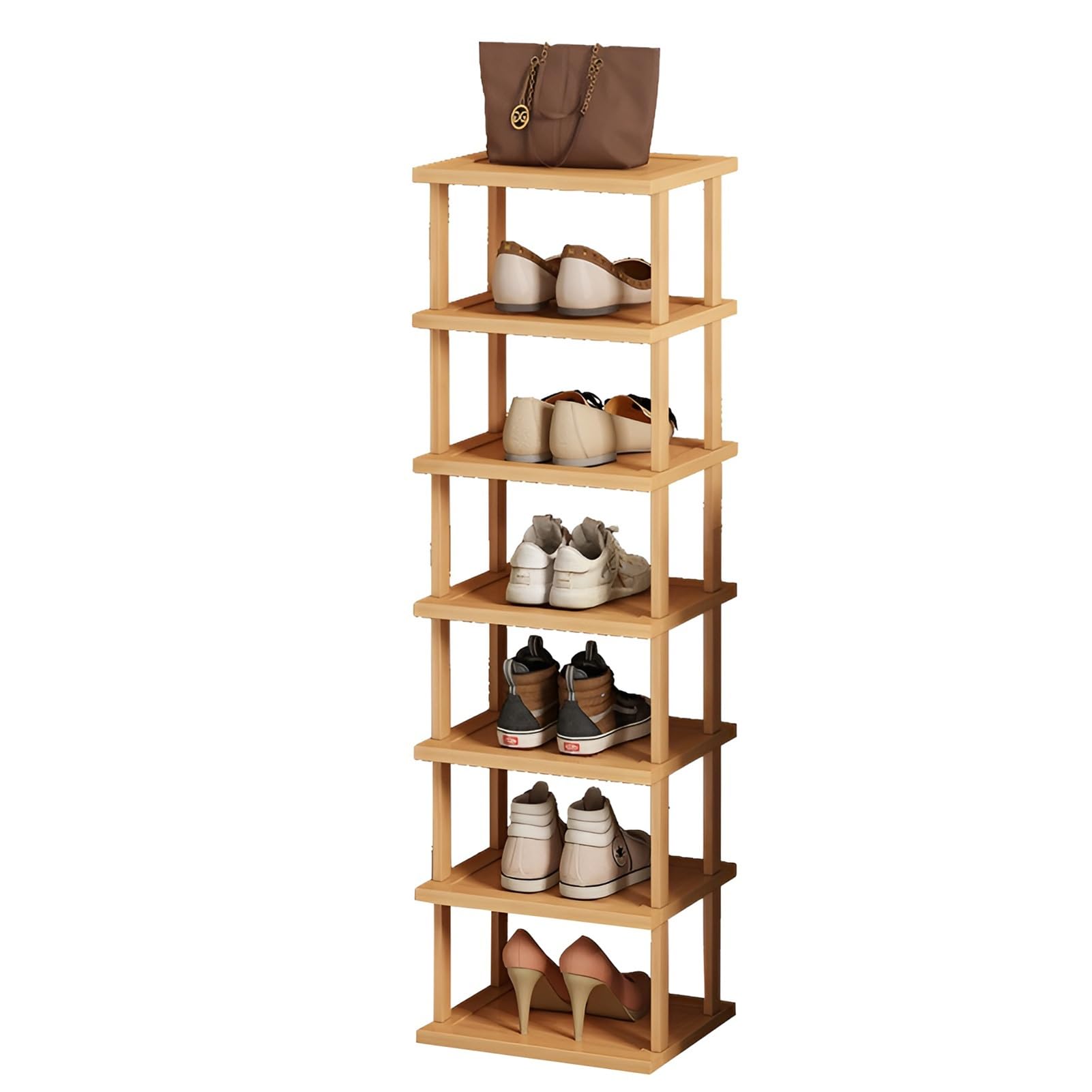 WHGURVH Bamboo Shoe Rack 7Tier Narrow Stackable Shoe Orga for Entryway HallwaySpaceSaving Stylish Storage Solution for Shoes and Boots(Natural)