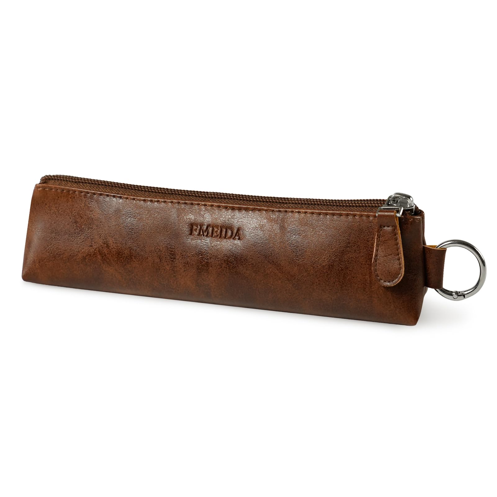 Fmeida PU Leather Pencil Pen Case Slim Design Pens Bag Plain Pencil Pouch Compact Size for Student Middle School College Office (Dark Brown)