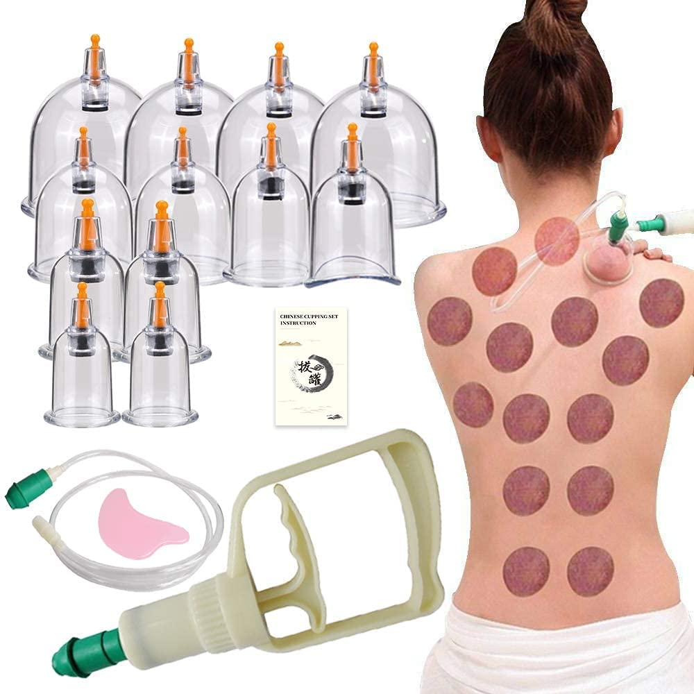 Vinban Cupping Therapy Set, 12 Cups Hijama Cups with Pump for Back, Neck, Leg Pain Relief, Chinese Cupping Massage Cups for Deep Muscle, Anti Cellulite, Multicolour