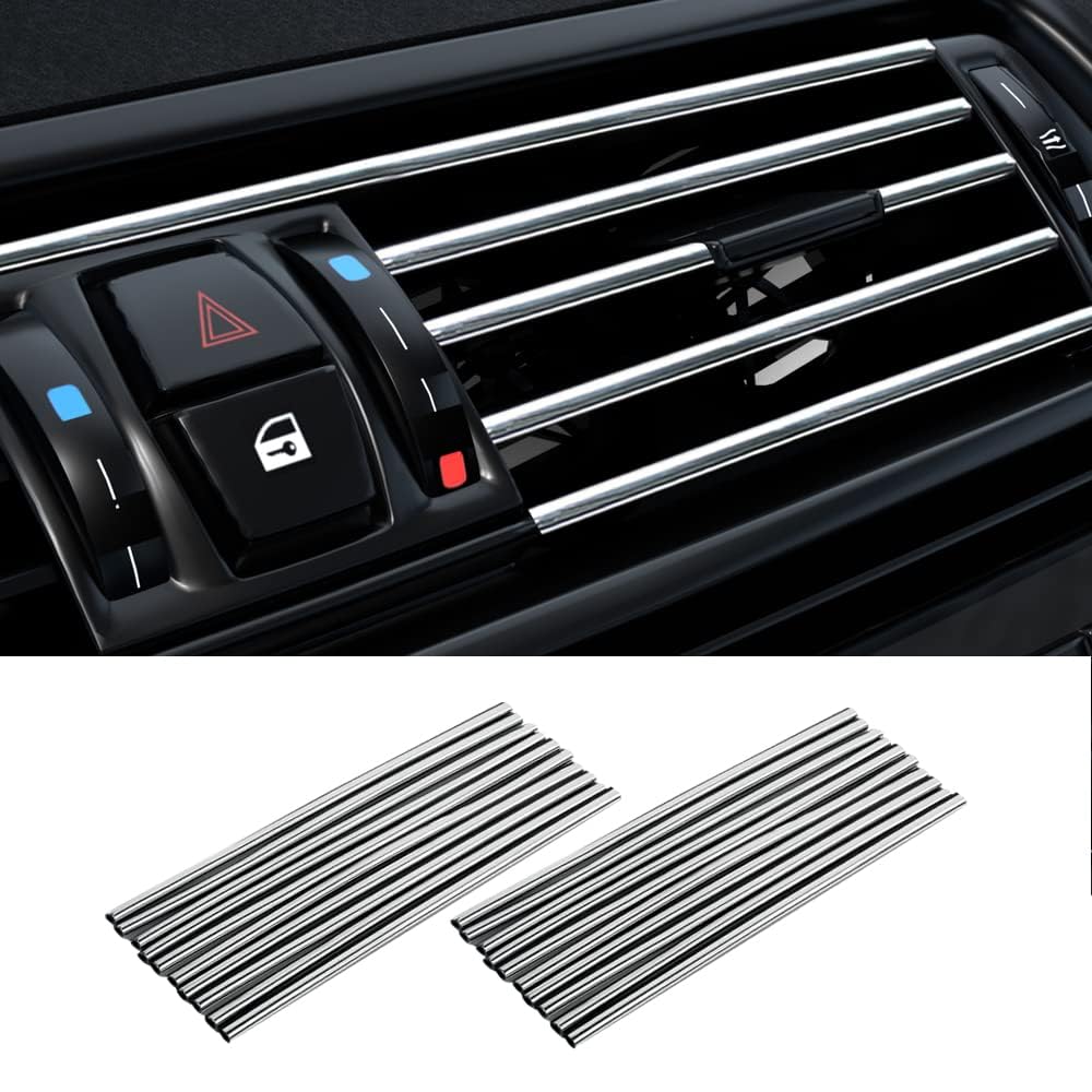 Spedy 20 Pack Car Auto Air Conditioner Vent Outlet Trim Strip, Car A/C Vent Outlet Trim Chrome PVC, Car Interior Trim Strip Line, Universal Waterproof