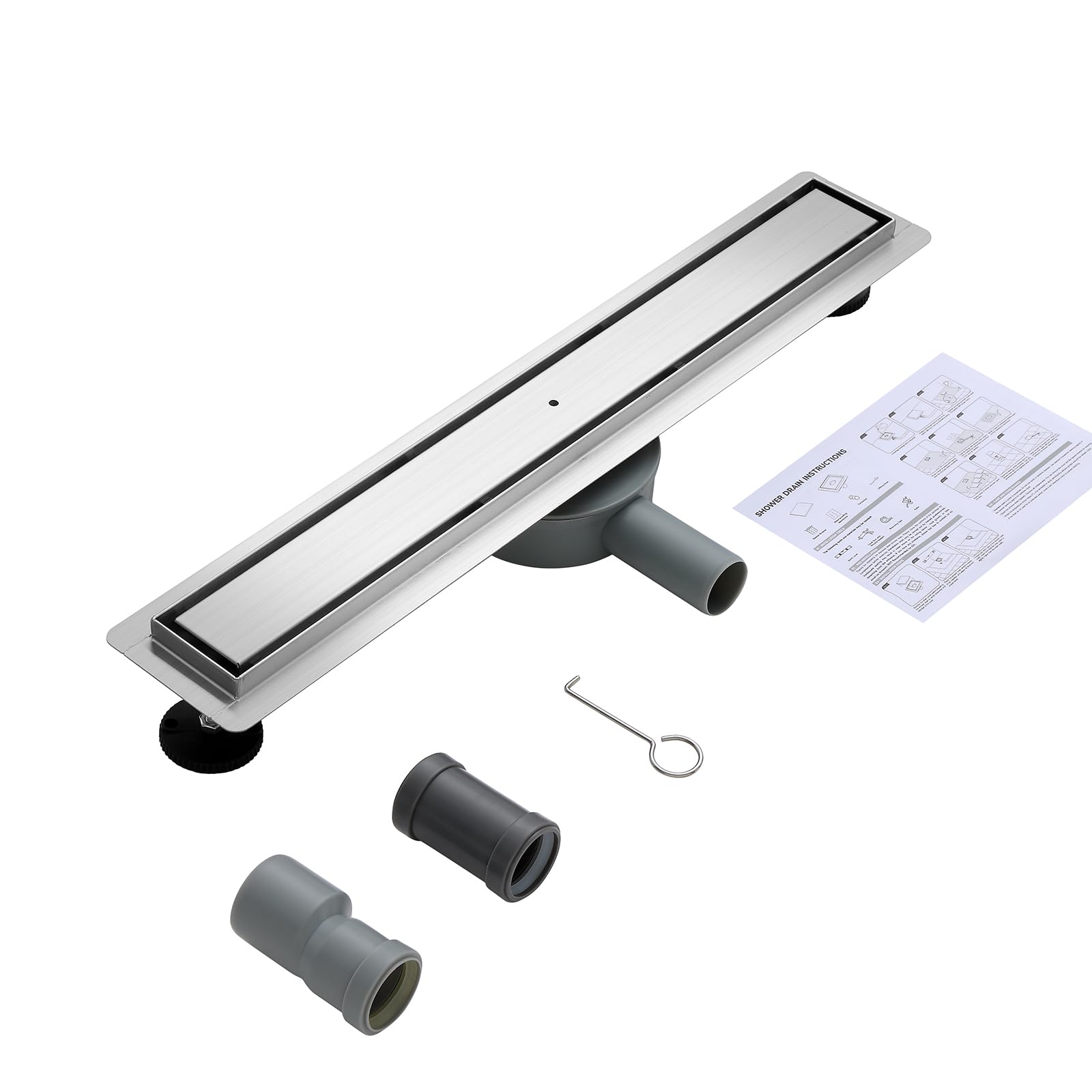 Duschrinne Befliesbar 80cm Gebürstet, 360° Siphon mit Geruchsstop und Haarsieb, 304 Edelstahl Ablaufrinne Bodenablauf Duschablauf sehr Flach DN50 DN40