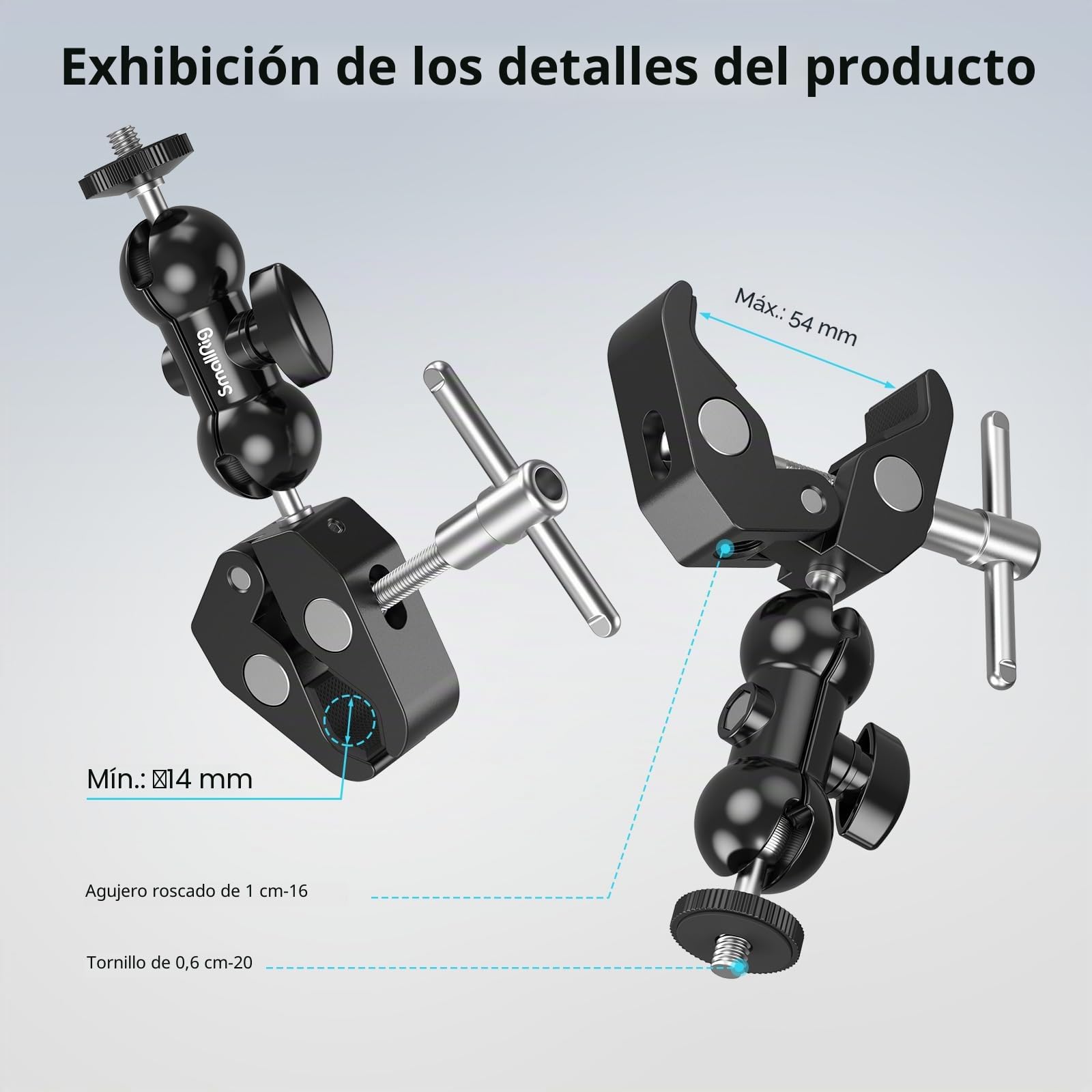 SMALLRIG Paquete de 2 abrazaderas de cámara súper, adaptador de brazo mágico de doble cabezal esférico, montaje para valla/escritorio/trípode para monitor/luz/cámara, para Insta360, para Gopro, para
