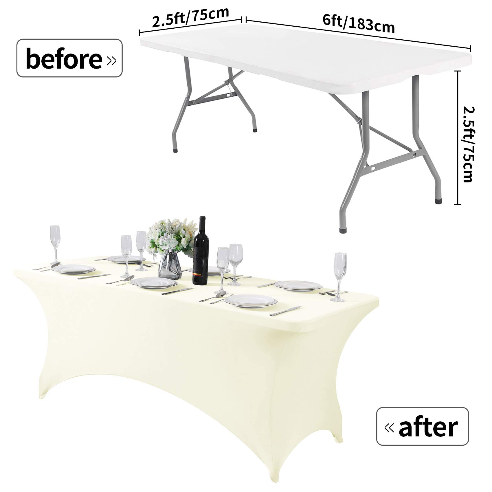 Lot de 2 nappes universelles en élasthanne pour table de 1,8 m, 1,2 m ou 2,4 m, pour fête, banquet, mariage et événements