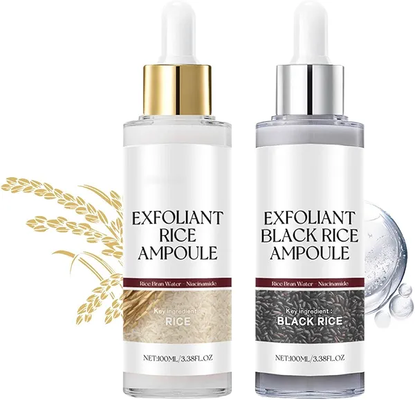 2Pcs Peel Shot Glow Rice Ampoule duo,Black and White Rice Peeling Ampoule for All Skin Types,Rice Exfoliator for Face and Body(Black+White, 100ml)