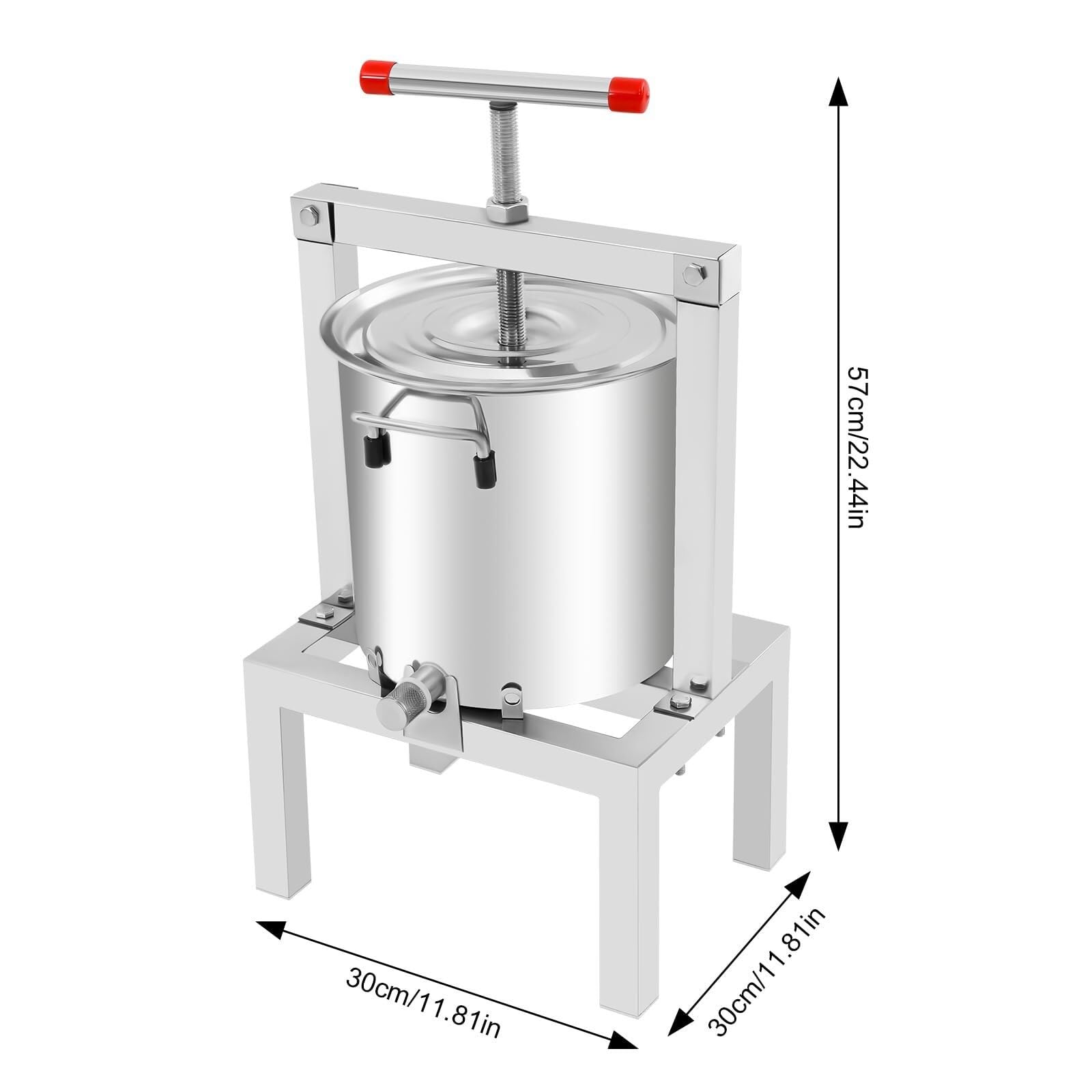 Questa pressa per Miele da 10 Litri, pressa per Sidro in Acciaio Inossidabile con Filtro, pressa Manuale per Frutta e Vino, 2 Maniglie a T, Sistema Anti-Schizzo per Miele e Frutta Fai da Te