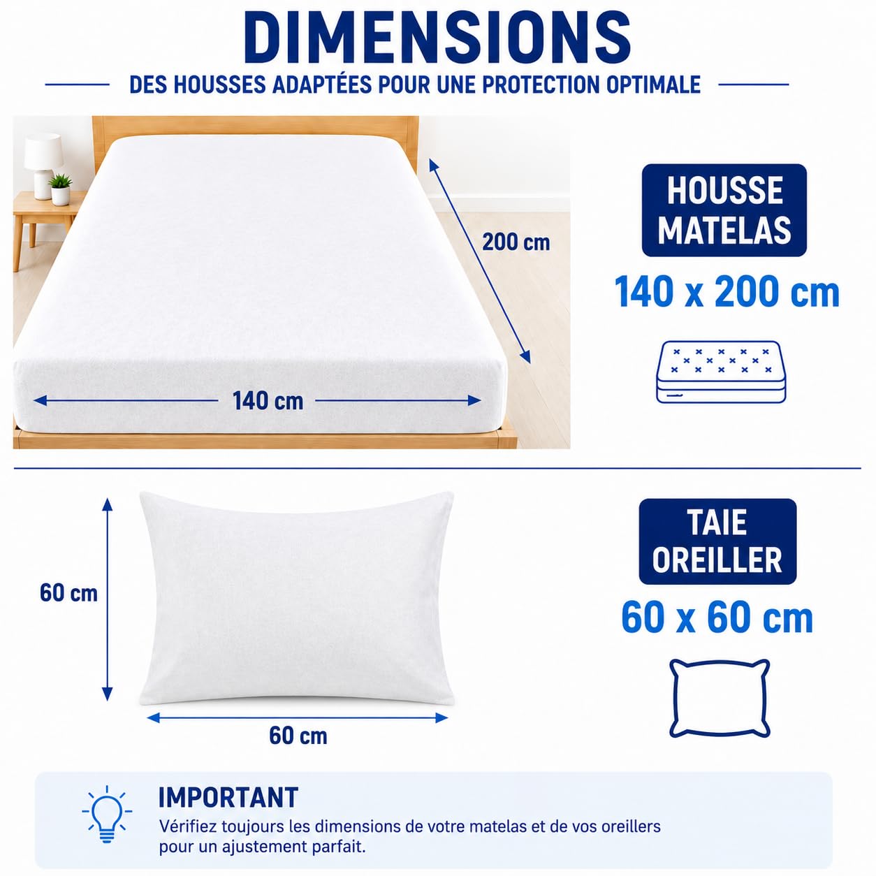 Kit Literie Jetable – 5 Housses Matelas 140x200 cm + 10 Taies Oreiller 60x60 cm – Non Imperméable - Hygiène Literie - Housse Matelas à Usage Unique - Protection Matelas