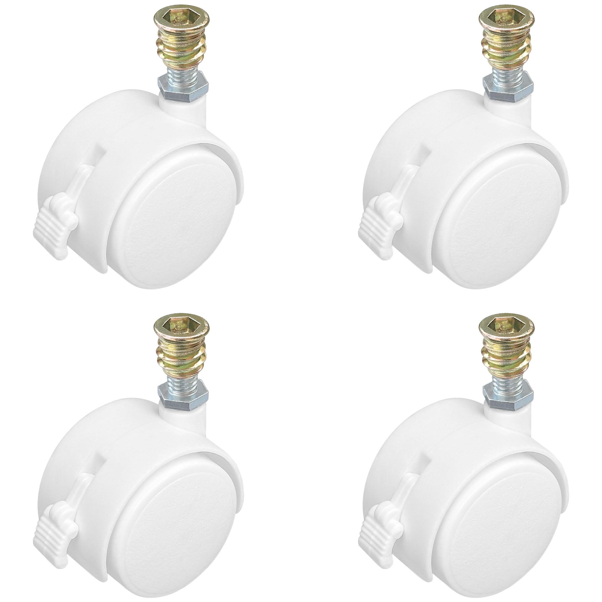 4 PCS Swivel Universal Casters Wheels with Brakes,Furniture Castor (White), 40 millimeters - Image 2