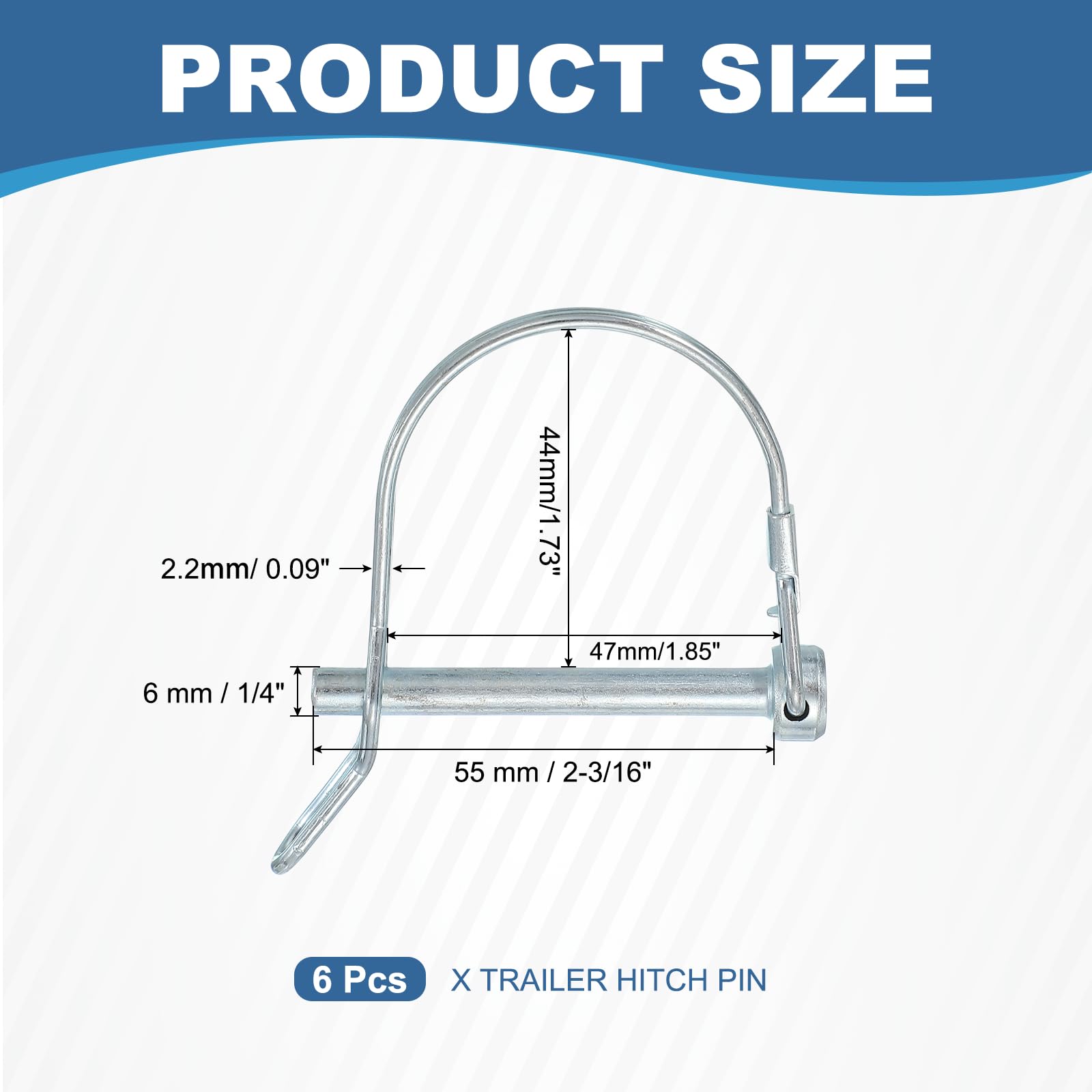 YELARXI Trailer Coupler Pin, Pto Shaft Locking Hitch Pin W Ear - Fitting for (Farm Trailers - Wagons Towing - Garden Lawn Equipment - Hitches) 1/4" x 2-3/16" & 6 Pcs & Carbon Steel - Image 2