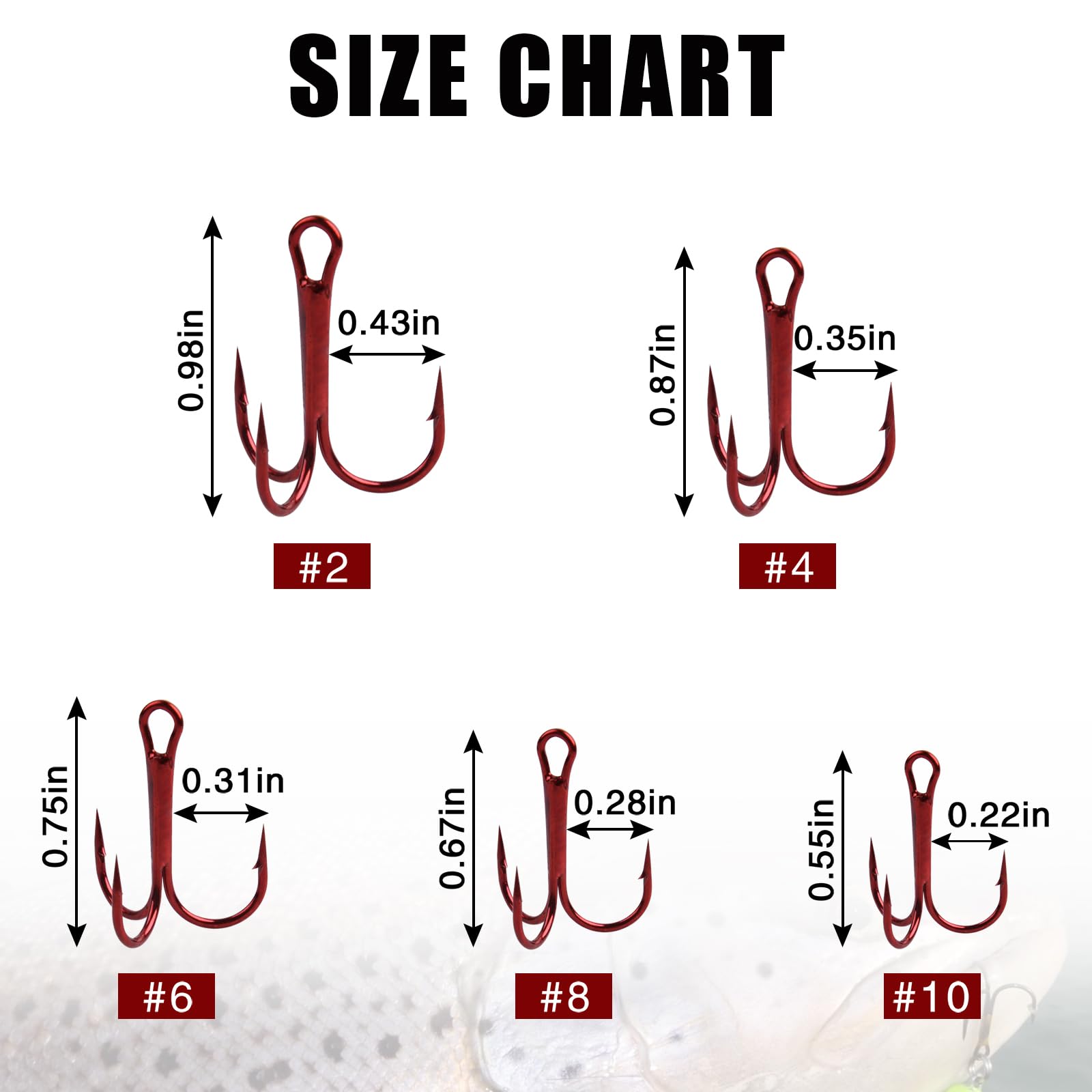 Fishing Treble Hooks Red Triple Fishing Hooks High Carbon Steel Barbed Sharp Round Bend Treble Hooks Replacement for Hard Lures Bait #10 50pcs