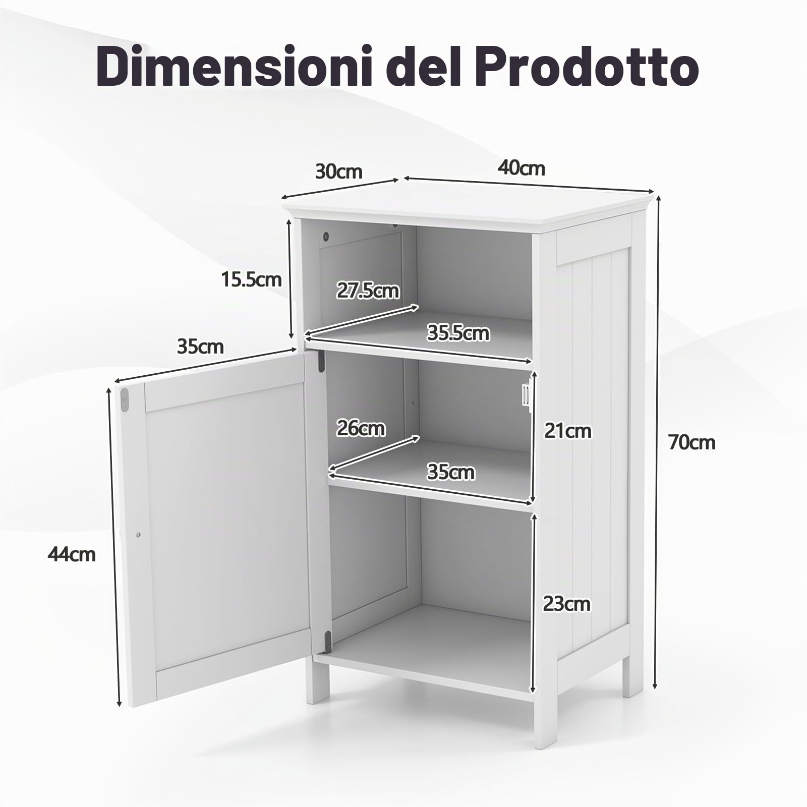 RELAX4LIFE Mobile da Bagno in Legno, Armadietto Bagno Salvaspazio, Mobiletto Multiuso per Corridoio e Ingresso, 40 x 30 x 70 cm, Bianco