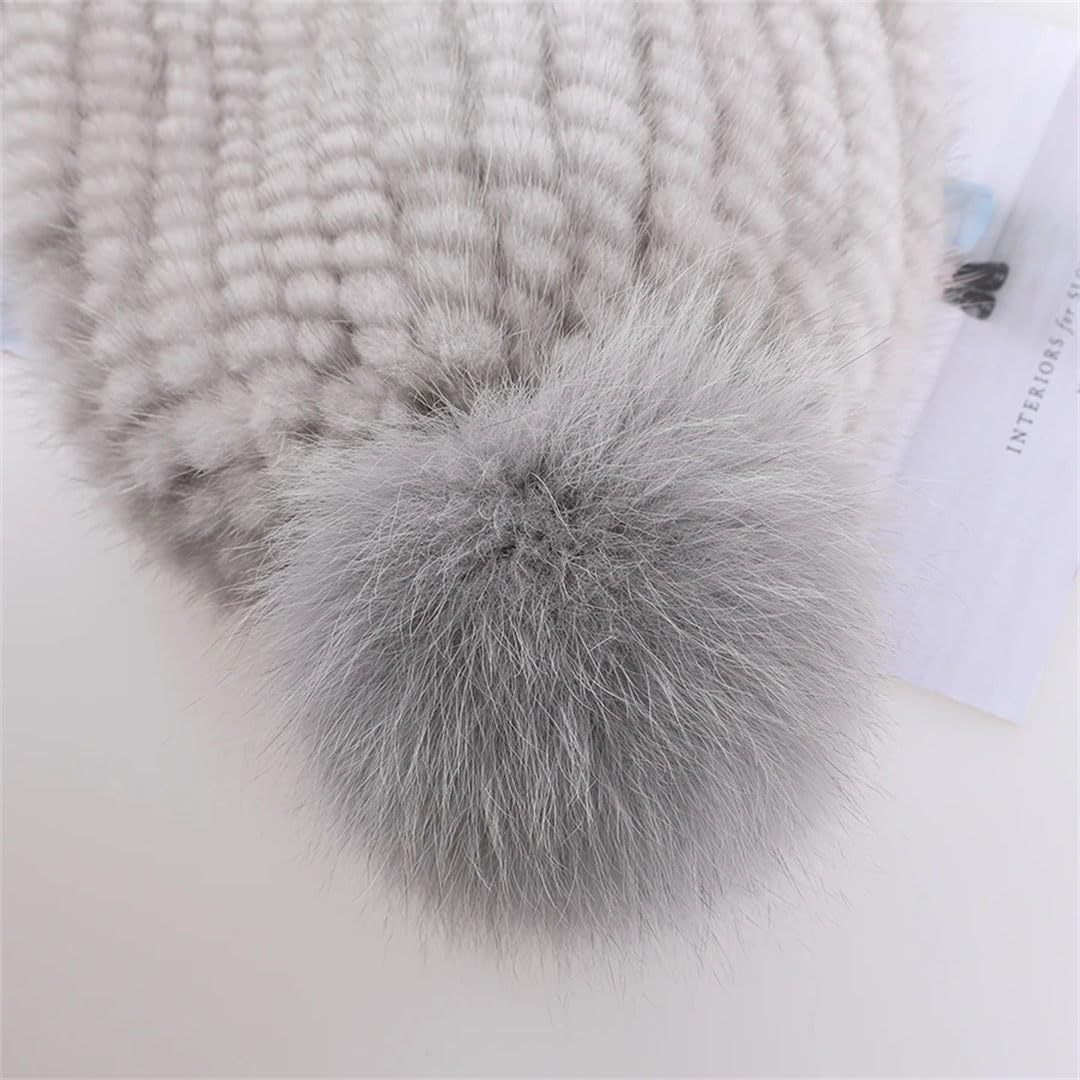 Cappello da donna in pelliccia di visone lavorato a maglia a mano berretto freddo cappelli in pelliccia pompon elastico