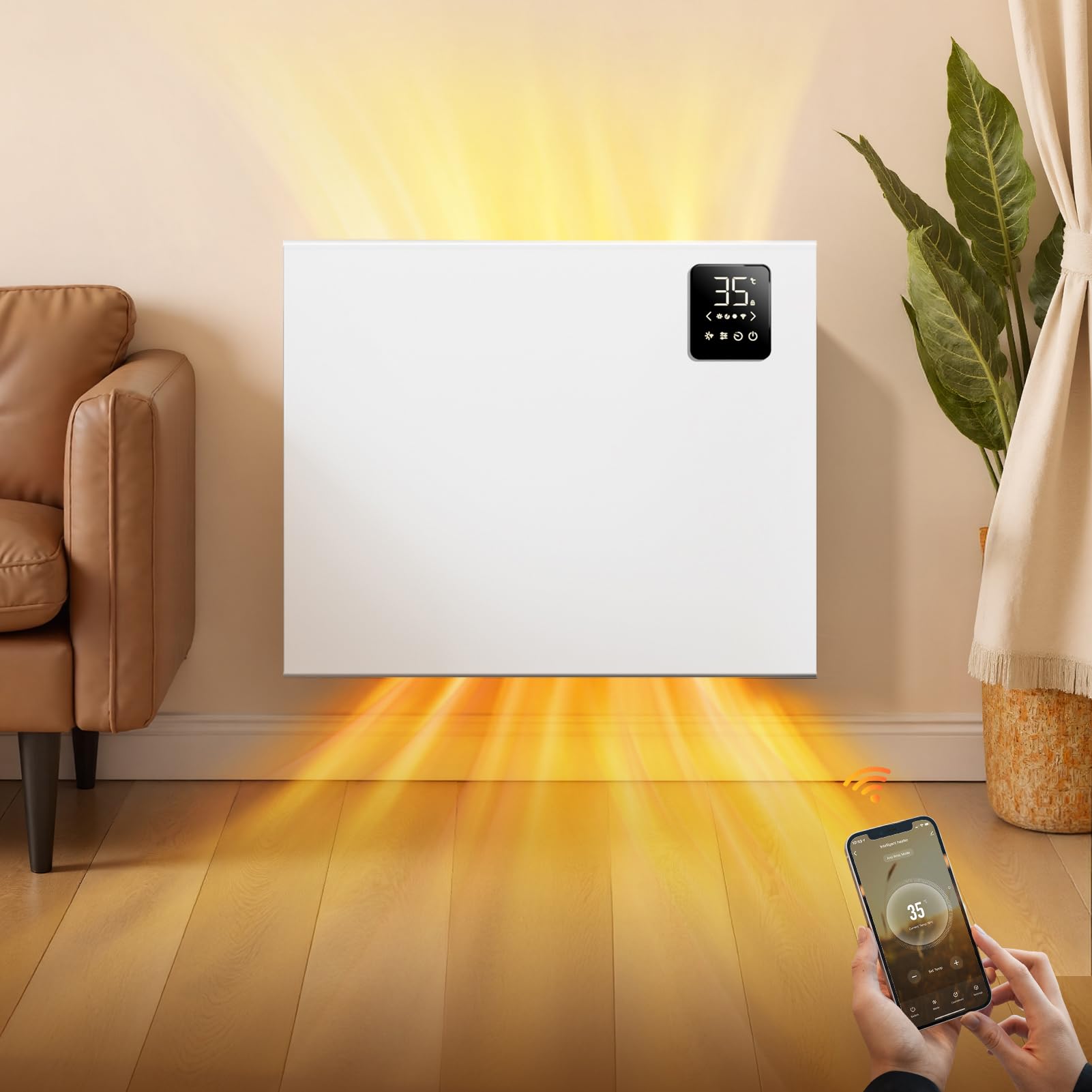 KOMORE Electric Radiator for Home, 1000W WIFI App or Voice Control Panel Heater, Bathroom Safe Convector Radiators, 3 Modes, 24h/7d Timer, Remote Control, Child Lock, Wall Mounted or Free Standing