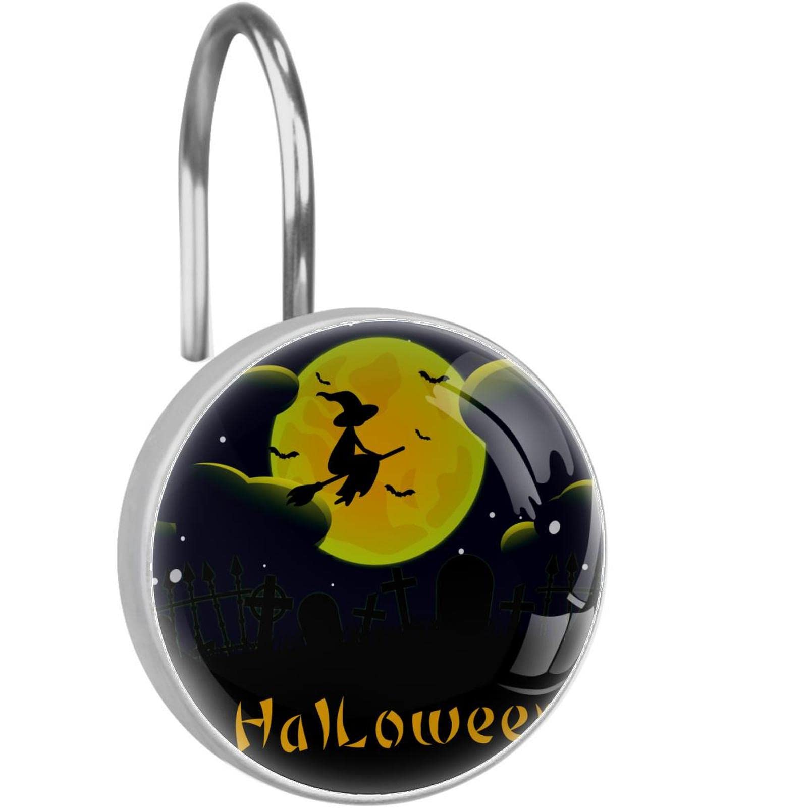 Lot de 12 crochets pour rideau de douche Halloween sorcière, anneaux de bain en acier inoxydable