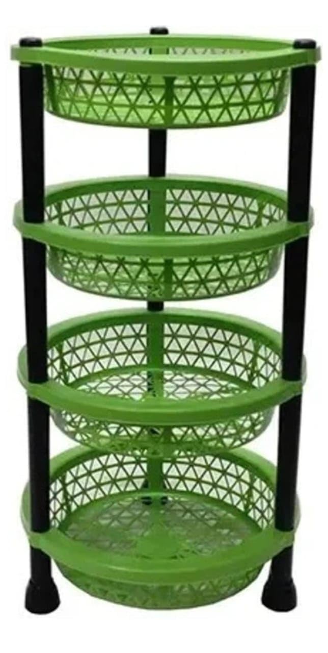 Round Plastic Storage Rack, Green Fruit and Vegetable Stand with Round Pattern Design, Multipurpose Kitchen Organizer (Multi) (4 Tier)-image-12