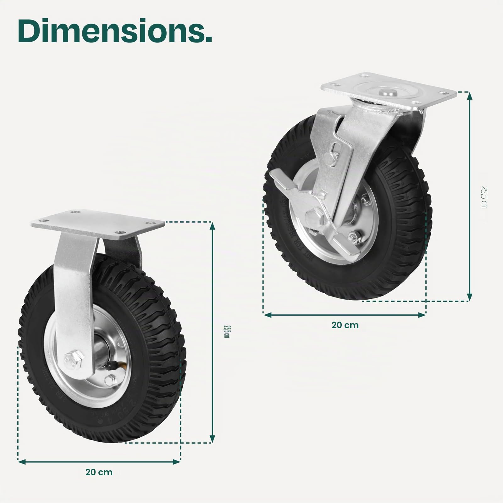 VONROC Roues Pneumatiques pour Chariot TT503XX – Set 4 Roues Gonflables – Absorption Chocs & Vibrations – Upgrade Premium Chariot 300 kg