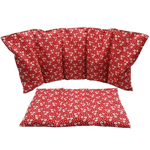 Coussin chauffant "PETITES FLEURS - ROUGE" (2 unités) - rempli de noyaux de cerise - coussin thérapeutique - 50x20cm / 26x16cm - 800gr /330gr
