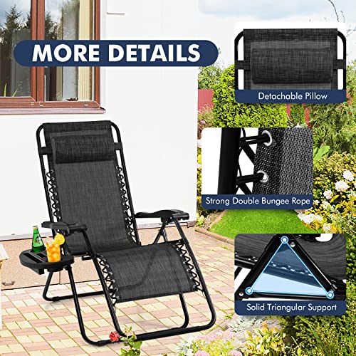 Image of Giantex 2 PCS Zero Gravity Chair, Outdoor Chaise Lounge with Cup Holder, Patio Folding Chairs Recliner for Yard Pool Lawn Balcony, Gray