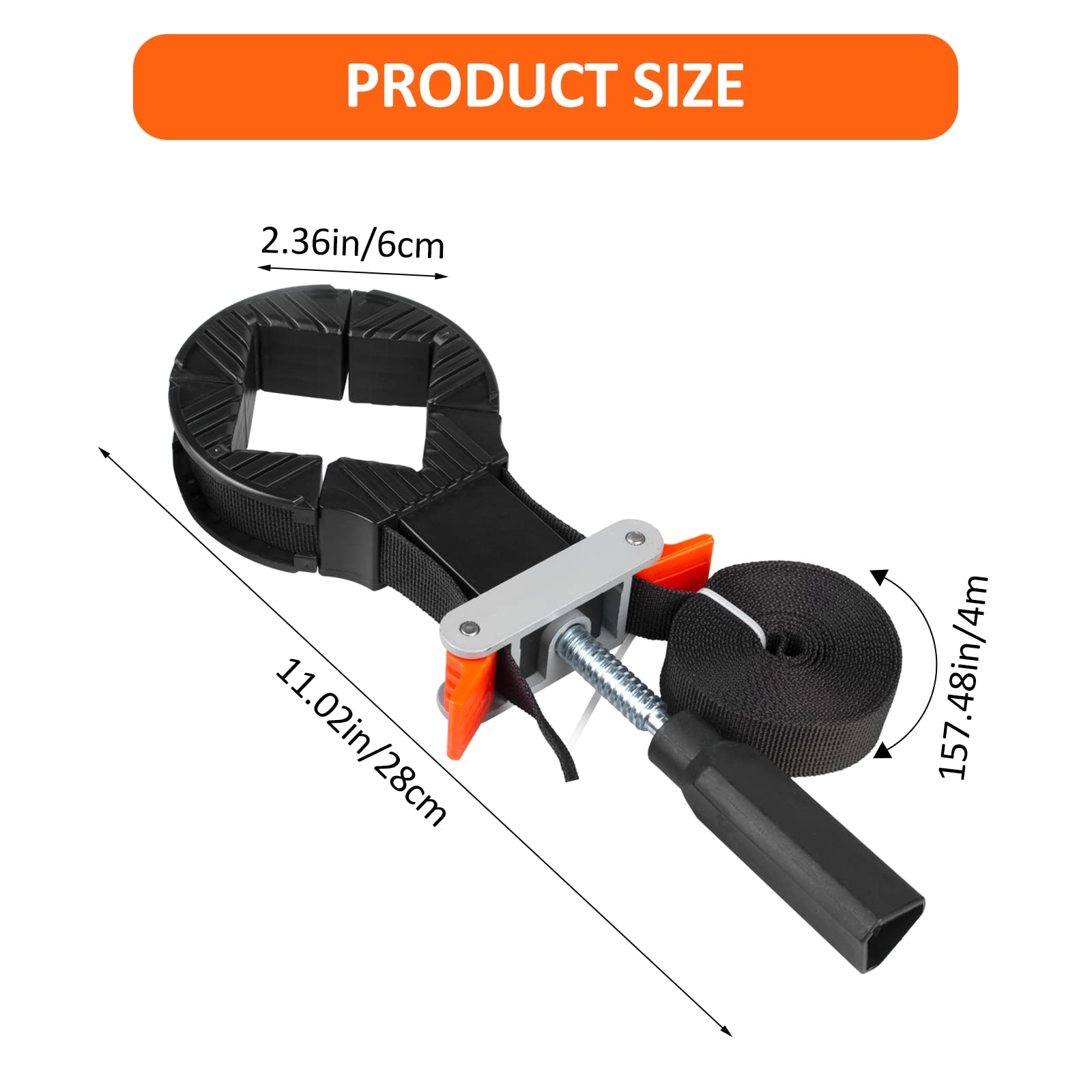 Tendeur de cadre Pince de cadre Outil à une main : tendeur de bande Cadre Cadre Jig, Serre-cadre avec 4 mâchoires de serrage et sangle en nylon de 4 mètres - Pour coller et visser cadres de planches