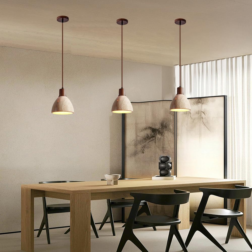 Lámpara colgante creativa de travertino amarillo, estilo rústico nórdico, con casquillo E26, lámpara colgante de piedra natural de 16 cm, luminaria decorativa para sala de estar, cocina, isla