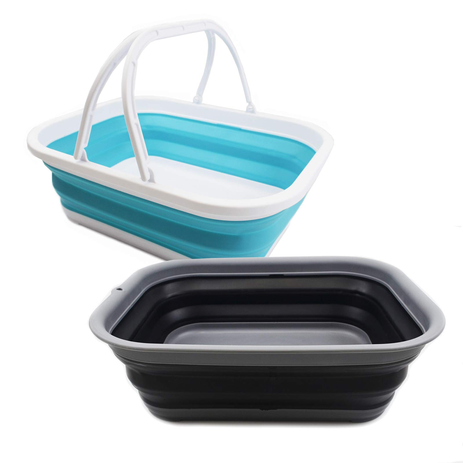 SAMMART12L(3.17Gallon)+12L(3.17Gallon) Collapsible Tub with Handle & Collapsible Tub - Portable Outdoor Picnic Basket - Foldable Shopping Bag