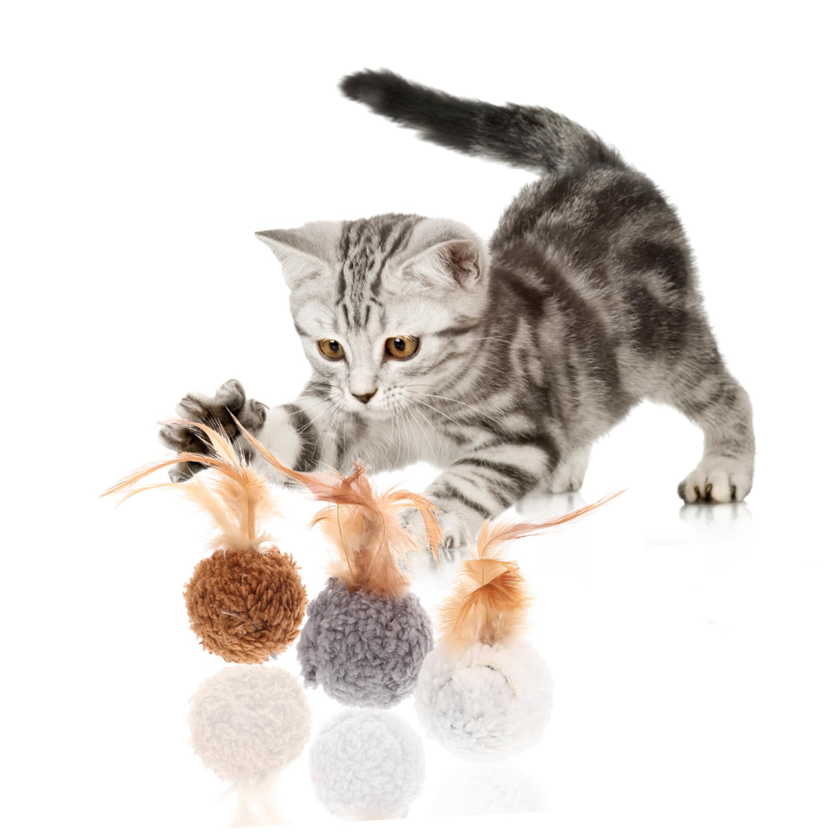 VANZACK 45pièces Boules De Jeu pour Chat Lot de Jouets avec Plumes Et Clochettes Accessoires Amusants pour Chatons Et Chats Jouets Portables pour Activité Divertissement Fait Main