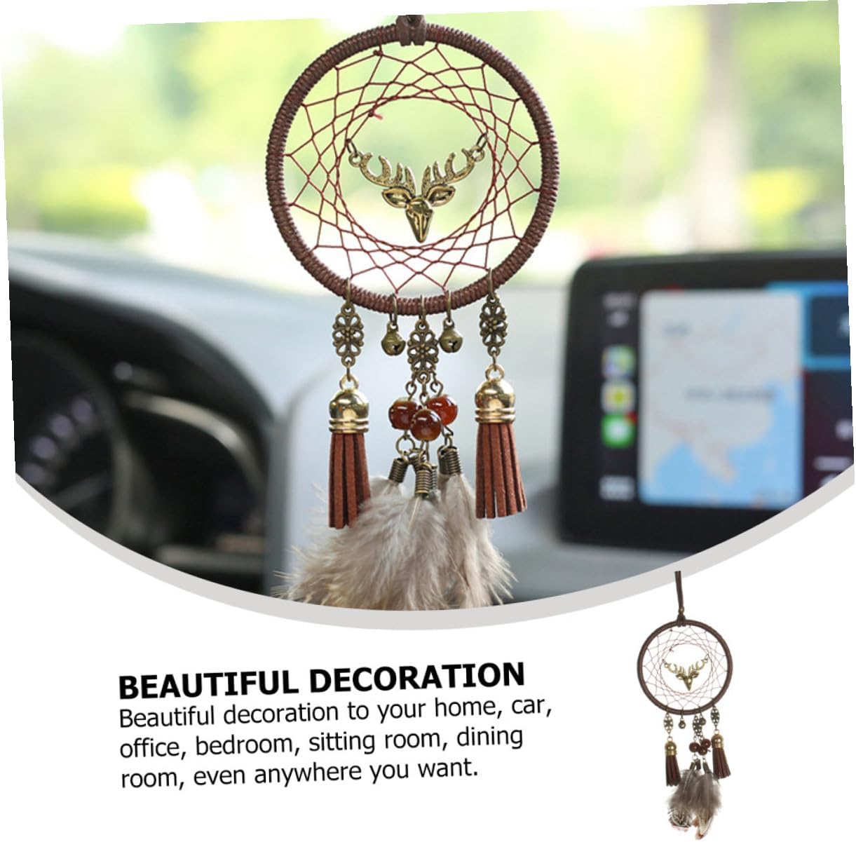 Deer Head Dream Catcher Hanging Car Pendant Nordic Style Wall Art Boho Home Décor Ornament for Automotive and Room Decoration