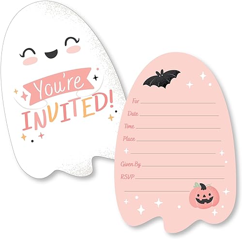 Miniatura 1 de Big Dot of Happiness Pastel Halloween - Invitaciones de relleno en forma de calabaza rosa con sobres - Juego de 12