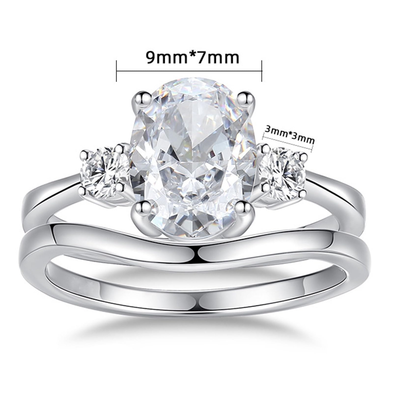Anillo de oro blanco para mujer, anillo de boda de oro auténtico, apilable, 2 unidades con moissanite de 2,5 quilates para mujeres