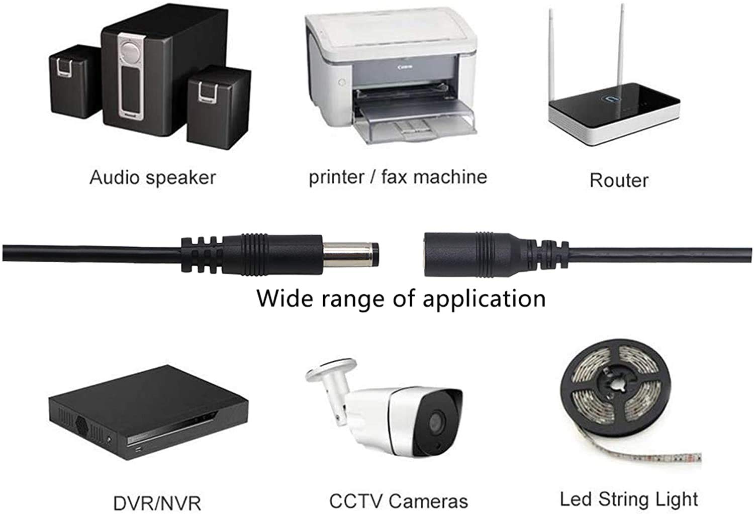 20 cm DC 5,5 mm x 2,5 mm męski do żeńskiego włącznika/wyłączania kabel do kamery bezpieczeństwa LED CCTV (4-opakowaniowe)